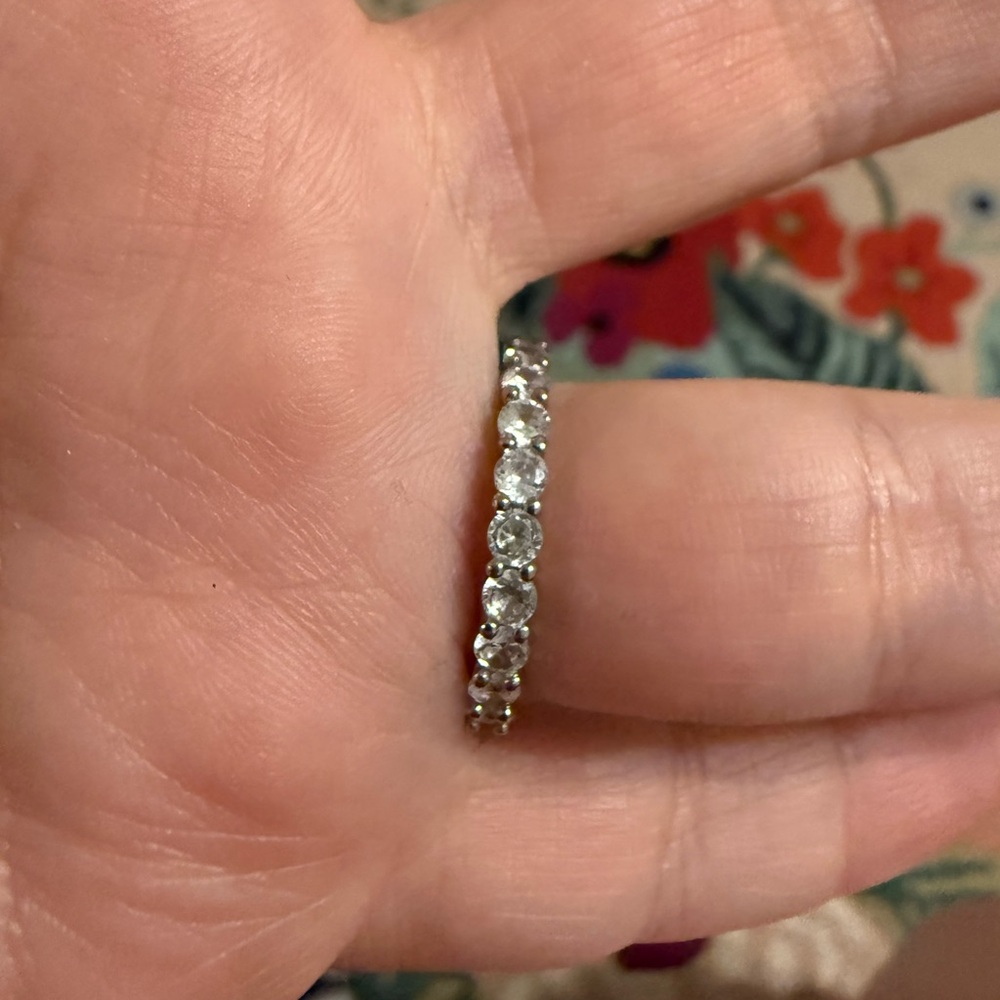 Sterling Silver Cubic Zirconia Eternity Band Ring Size 8 Stackable Wedding Band - Picture 2 of 6